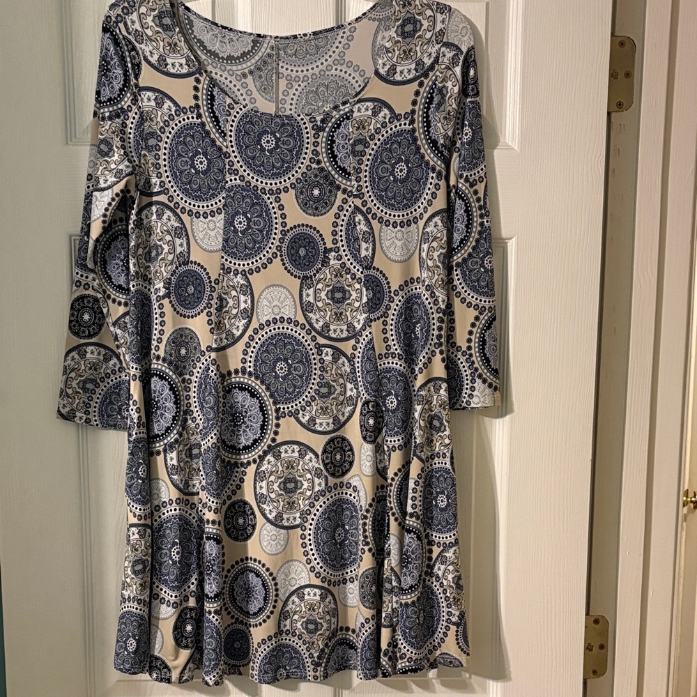 Patterned Blue and Cream Dress